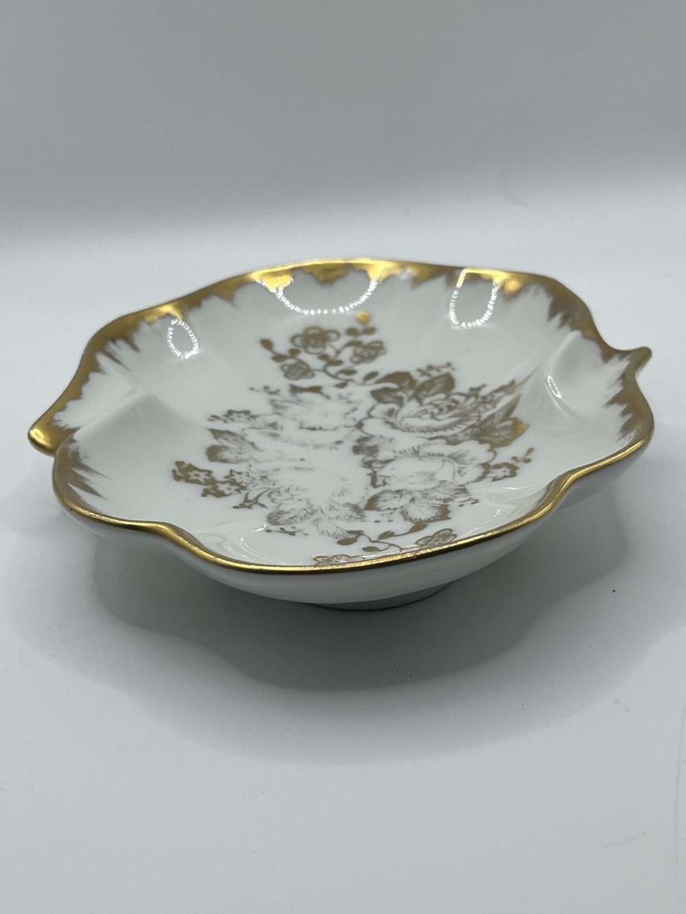 Vintage Limoges France Hand Painted Porcelain Trinket Dish Gold Floral Trim